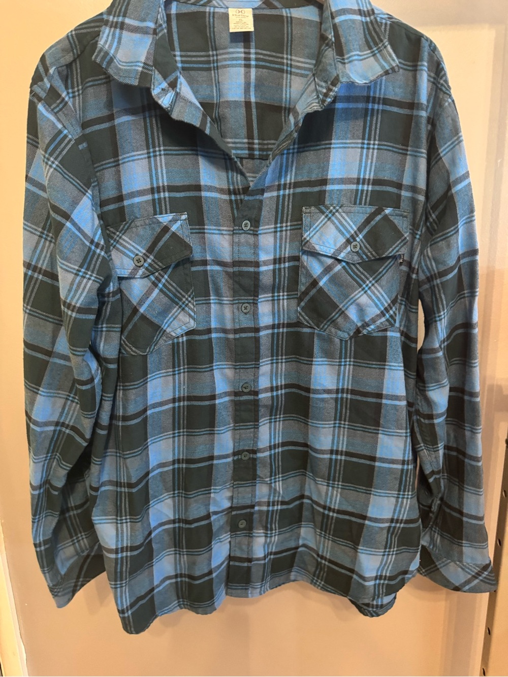 Hurley Blue and Black Plaid Button-Down Shirt